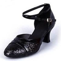 customizable womens latin pu glitter heels indoor buckle low heel silv ...