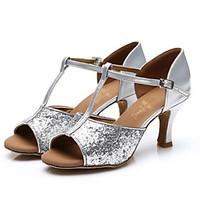 Customizable Women\'s Dance Shoes Latin / Salsa / Samba Paillette Customized Heel Black / Silver / Gold / Other