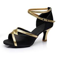 Customizable Women\'s Dance Shoes Satin Latin Sandals Customized Heel Indoor