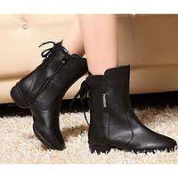 Customizable Women\'s Swing Shoes Leather Boots Outdoor Chunky Heel Black Fuchsia 1\