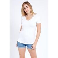 CUT OUT NECK V NECK TEE