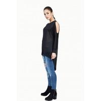 CUT AND SEW COLD SHOULDER OVERSIZED TOP