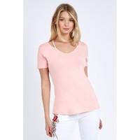 CUT OUT NECK V NECK TEE