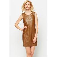 Cut Out Neck Faux Leather Shift Dress