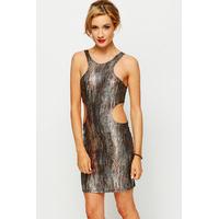 cut out metallic mock croc bodycon dress