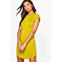 Curved Hem Roll Sleeve TShirt Dress - olive