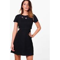 Cut Out Embellished Dress - black