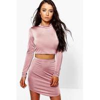 Curved Hem Slinky Mini Skirt And Crop Top - rose