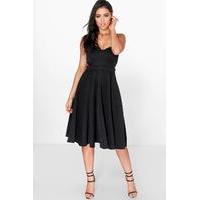 Cut Out Bandeau Midi Skater Dress - black