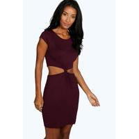 Cutout Side Cap Sleeve Knot Dress - berry