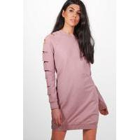 cut sleeve distressed sweat dress blush