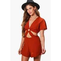 Cut Front Capped Sleeve Playsuit - orange