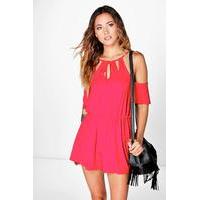 Cut Shoulder Playsuit - red