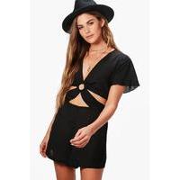 Cut Front Capped Sleeve Playsuit - black