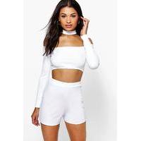 Cut Out Choker Style Playsuit - ivory
