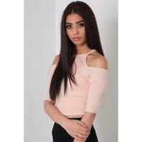 cut out halter neck crop top in apricot