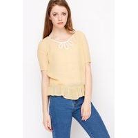 Cut Out Neck Line Mesh Blouse