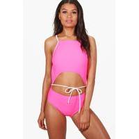 Cut Out Tie Waist Swimsuit - pink