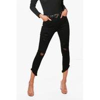 cut off hem distressed skinny jeans black