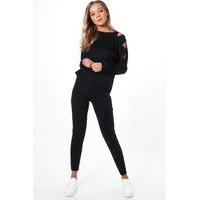 Cut Out Detail Knitted Lounge Set - black