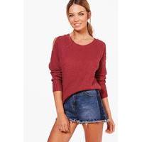 cut out shoulder moss stitch jumper rose