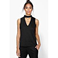 Cut Out Choker Sleeveless Top - black