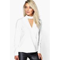 Cut Out Neck Wrap Front Top - ivory