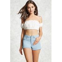 Cuffed High-Waist Denim Shorts