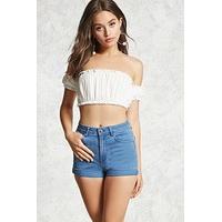 Cuffed High-Waist Denim Shorts