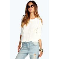 Cut Out Shoulder Moss Stitch Jumper - cream