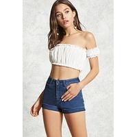 Cuffed High-Waist Denim Shorts