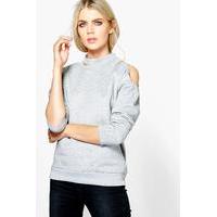 Cut Out Neck And Shoulder Sweatshirt - grey