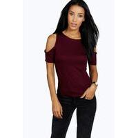 Cut Out Shoulder Tee - berry