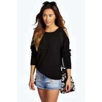 cut out shoulder moss stitch jumper black