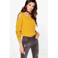 cut out shoulder crop jumper mustard