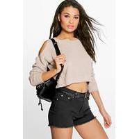 Cut Out Shoulder Crop Jumper - stone