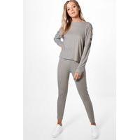 Cut Out Detail Knitted Lounge Set - grey