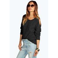 cut out shoulder moss stitch jumper charcoal