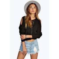 Cut Out Shoulder Crop Jumper - black