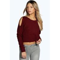 cut out shoulder crop jumper wine