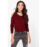 cut out shoulder crop jumper merlot