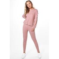 Cut Out Detail Knitted Lounge Set - pink