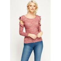 Cut Out Shoulder Speckled Wine Top