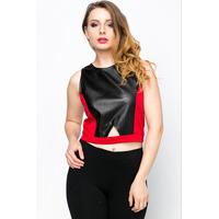 Cut-Out Faux Leather Crop Top