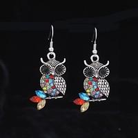 Cute Diamond Owl Silver Alloy Earrings(1 Pair)