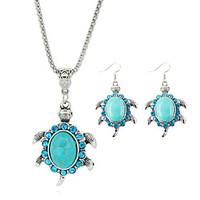 Cute Design Small Crystal Turtle Turquoise Beads Necklace Earrings Jewelry for Women