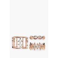 Cut Out Mixed Pattern 3 Ring Pack - rose gold