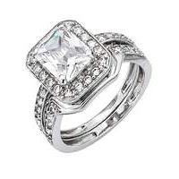 cubic zirconia square two piece ring set