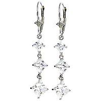 cubic zirconia two tier drop earrings 679ctw in 9ct white gold