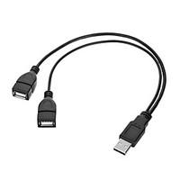 Cwxuan USB 2.0 Male to Dual USB 2.0 Female Data Sync Charging Splitter Cable - Black (30cm)